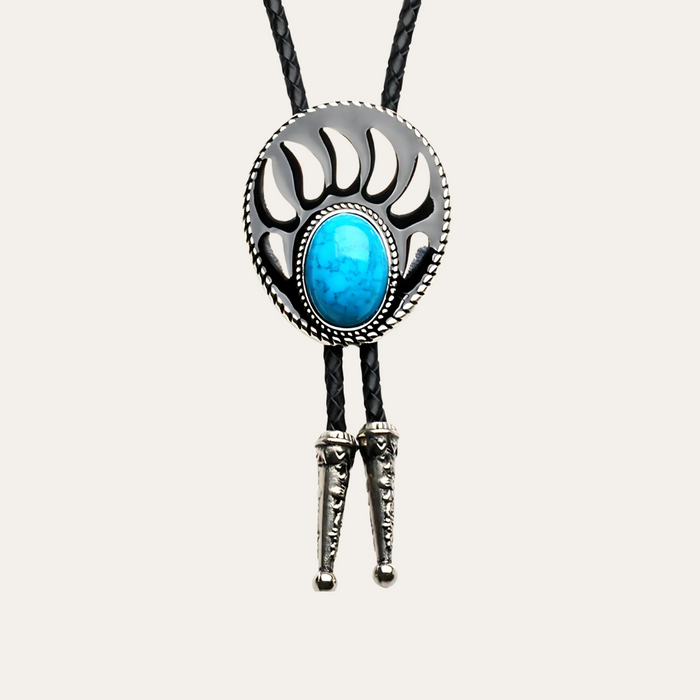 Bear paw bolo tie, turquoise finish