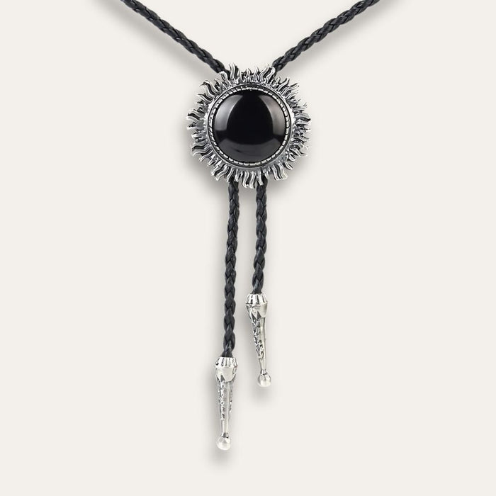 Black bolo tie, silver finish