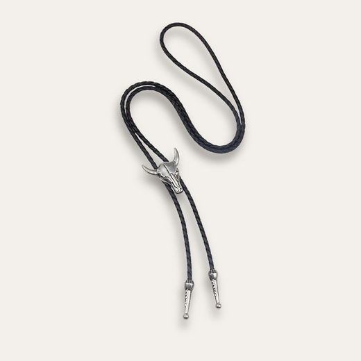 Cow bolo tie, silver finish