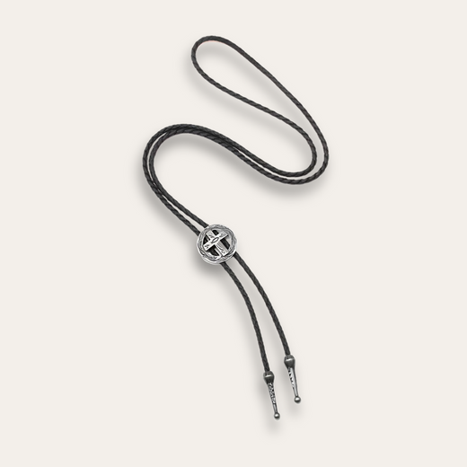 Cross bolo tie, silver finish