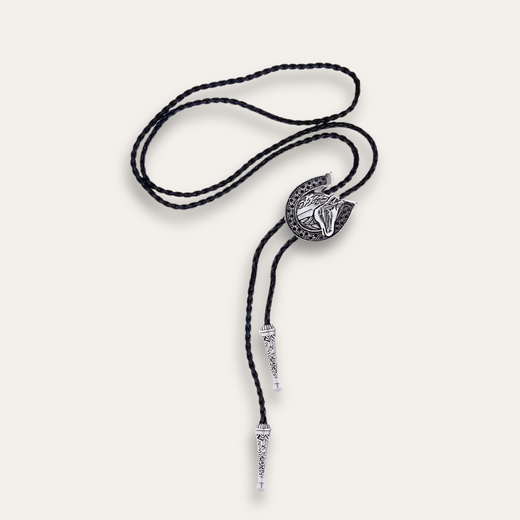 Horse head bolo tie, silver finish