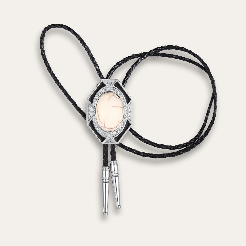 Agate bolo tie, white finish