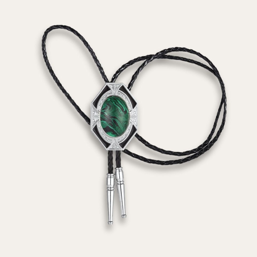 Agate bolo tie, green finish