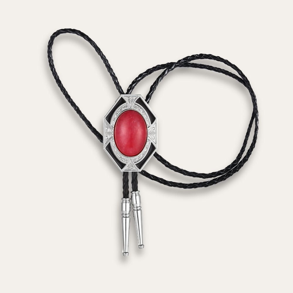 Agate bolo tie, red finish