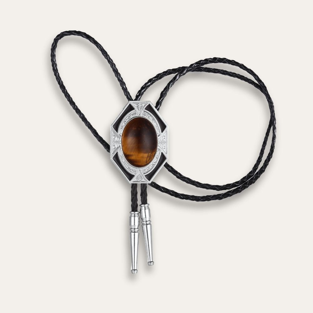 Agate bolo tie, coral red finish