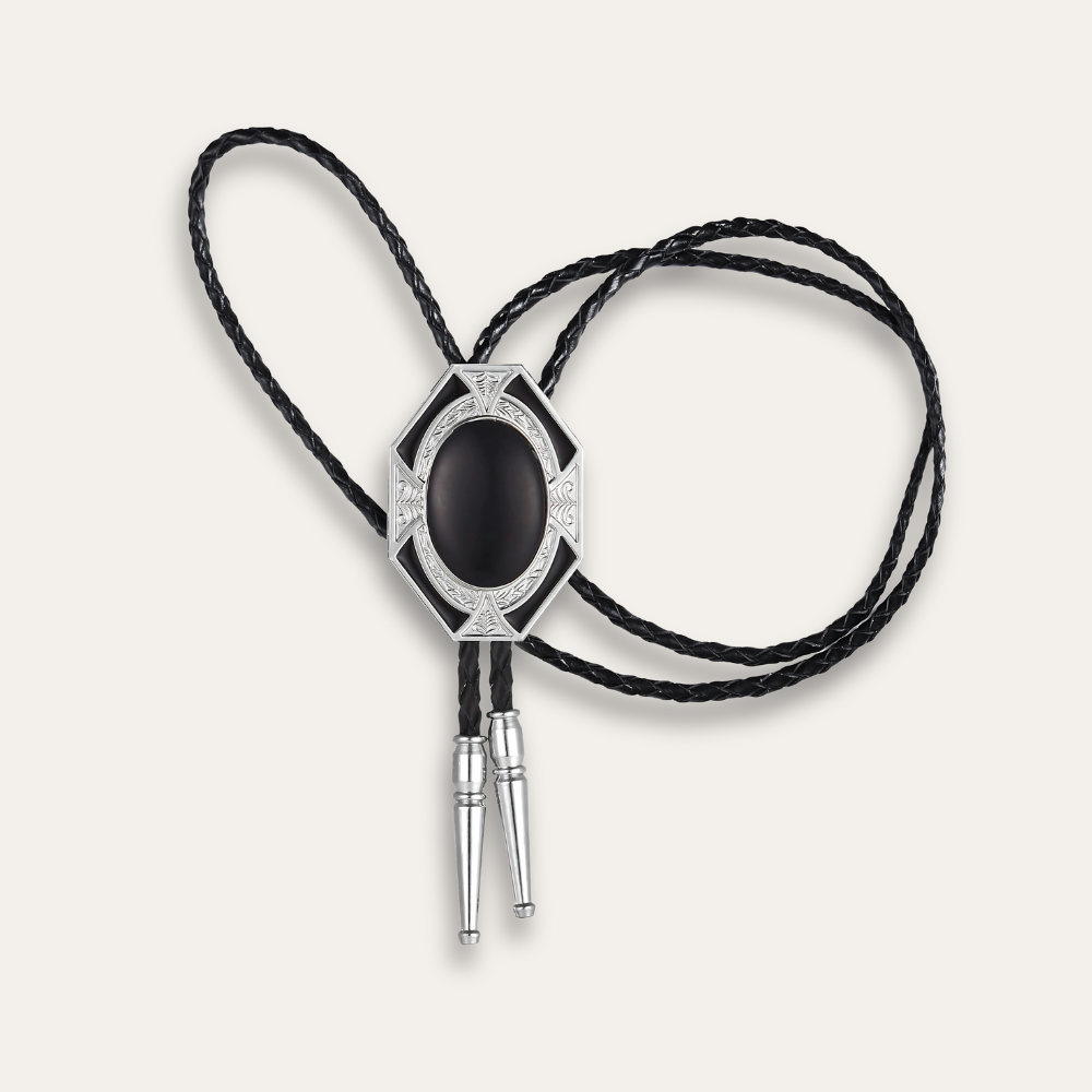 Agate bolo tie, black finish
