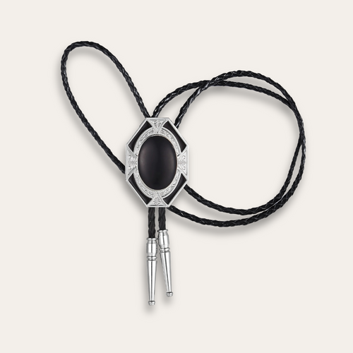 Agate bolo tie, black finish