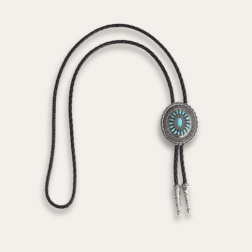 Carved Turquoise-Tone Flower Bolo Tie, default title colorway