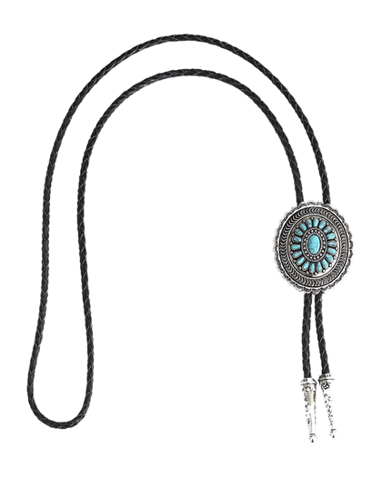 Carved Turquoise-Tone Flower bolo tie