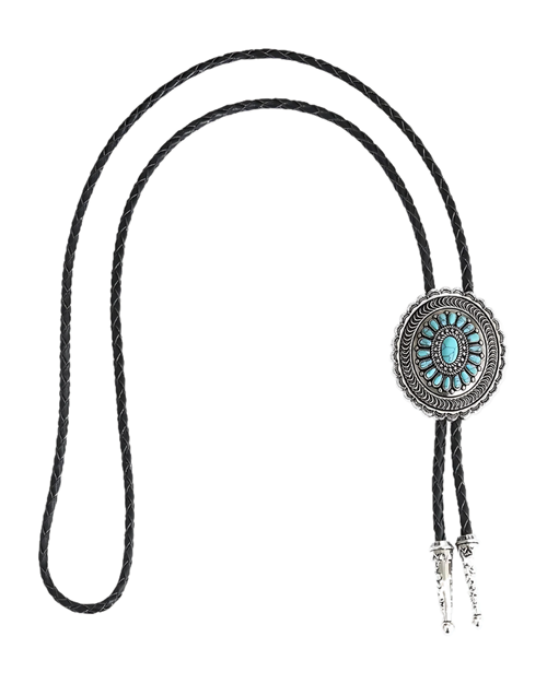 Carved Turquoise-Tone Flower Bolo Tie