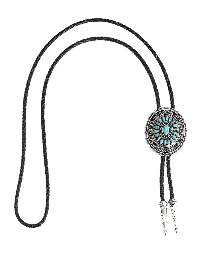 Carved Turquoise-Tone Flower Bolo Tie