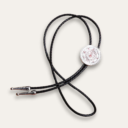 Aztec Sun Calendar Bolo Tie, white colorway