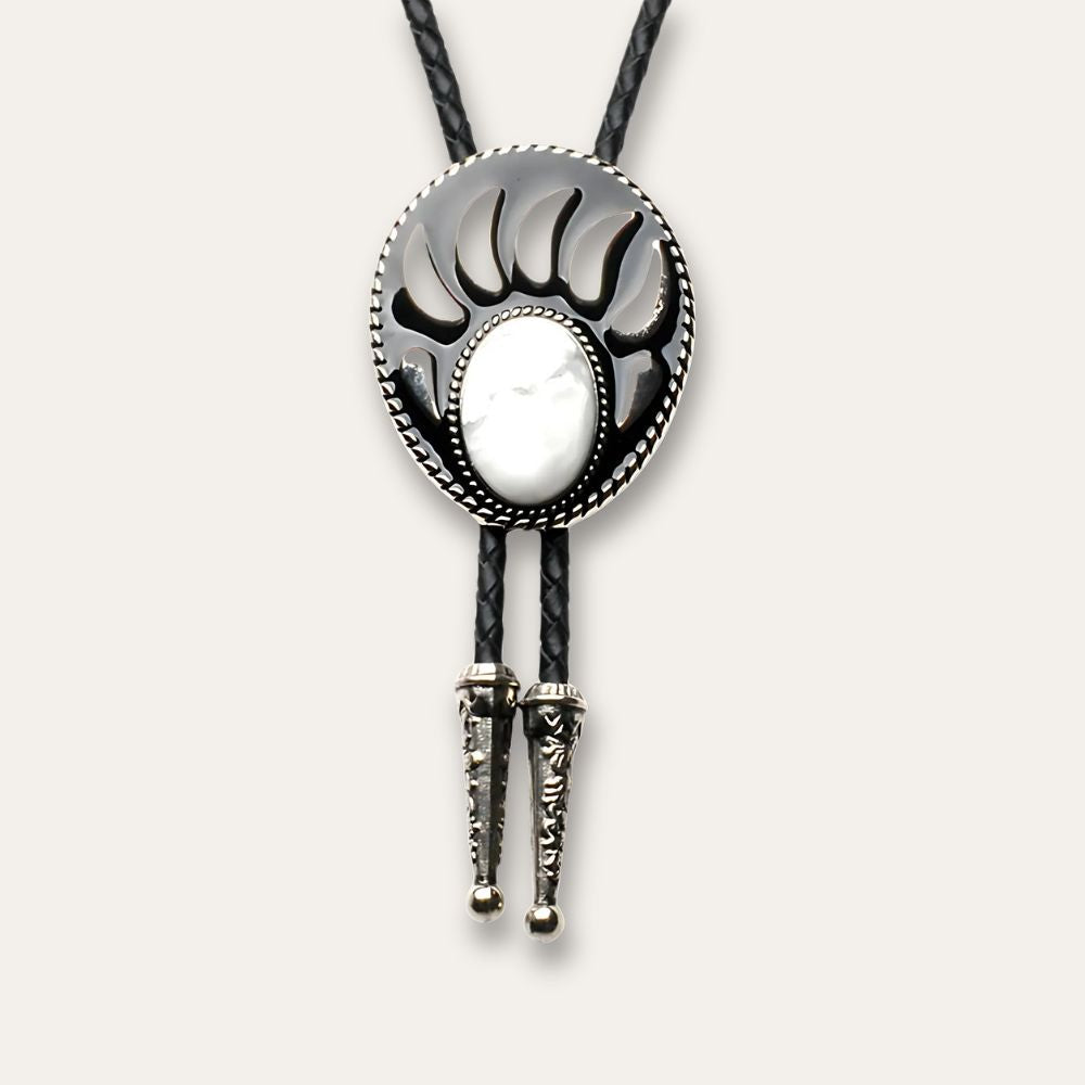 Bear paw bolo tie, white finish