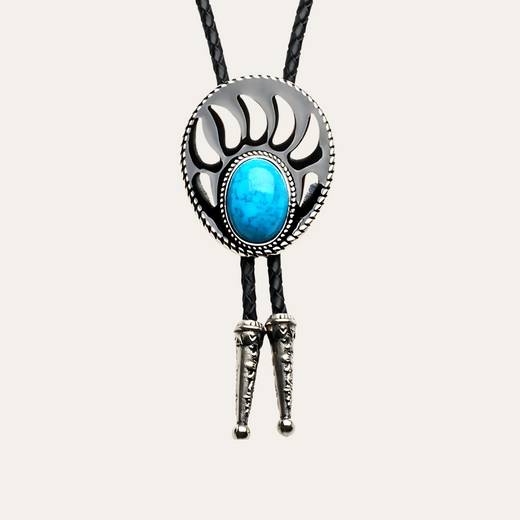 Bear Paw Bolo Tie, turquoise colorway