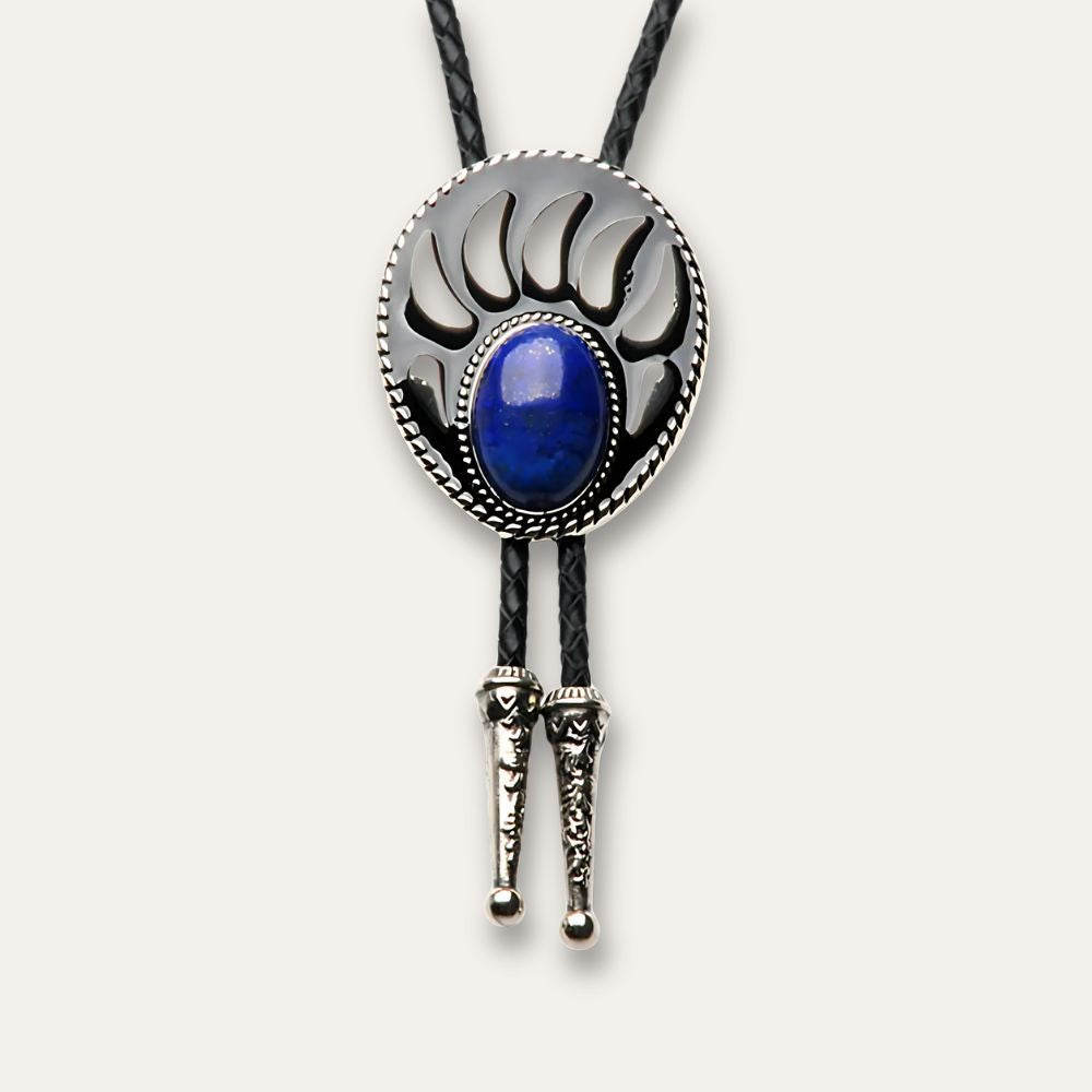 Bear paw bolo tie, blue finish