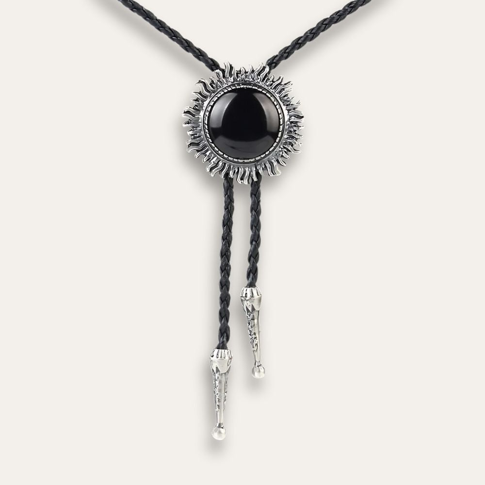 Black bolo tie, silver finish
