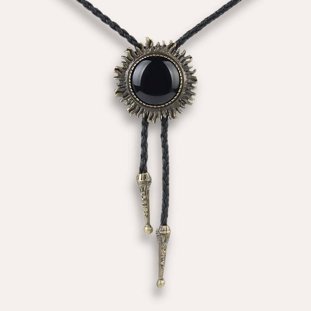 Black bolo tie, gold finish