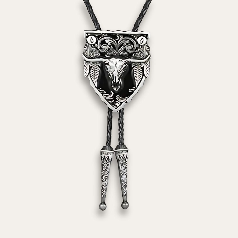 Buffalo bolo tie, silver finish