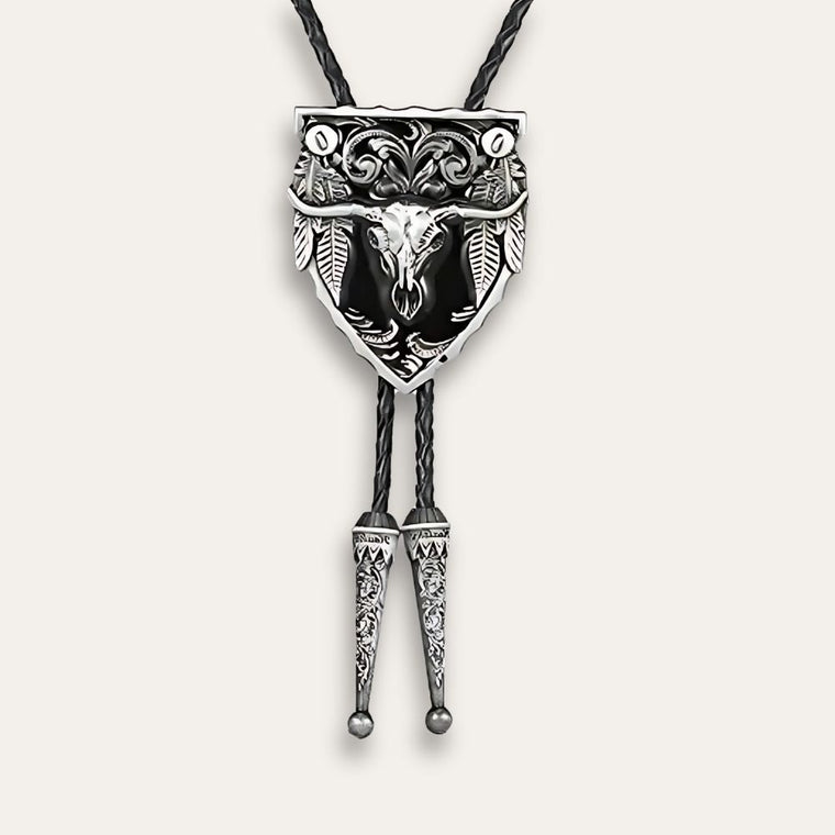 Buffalo bolo tie, silver finish