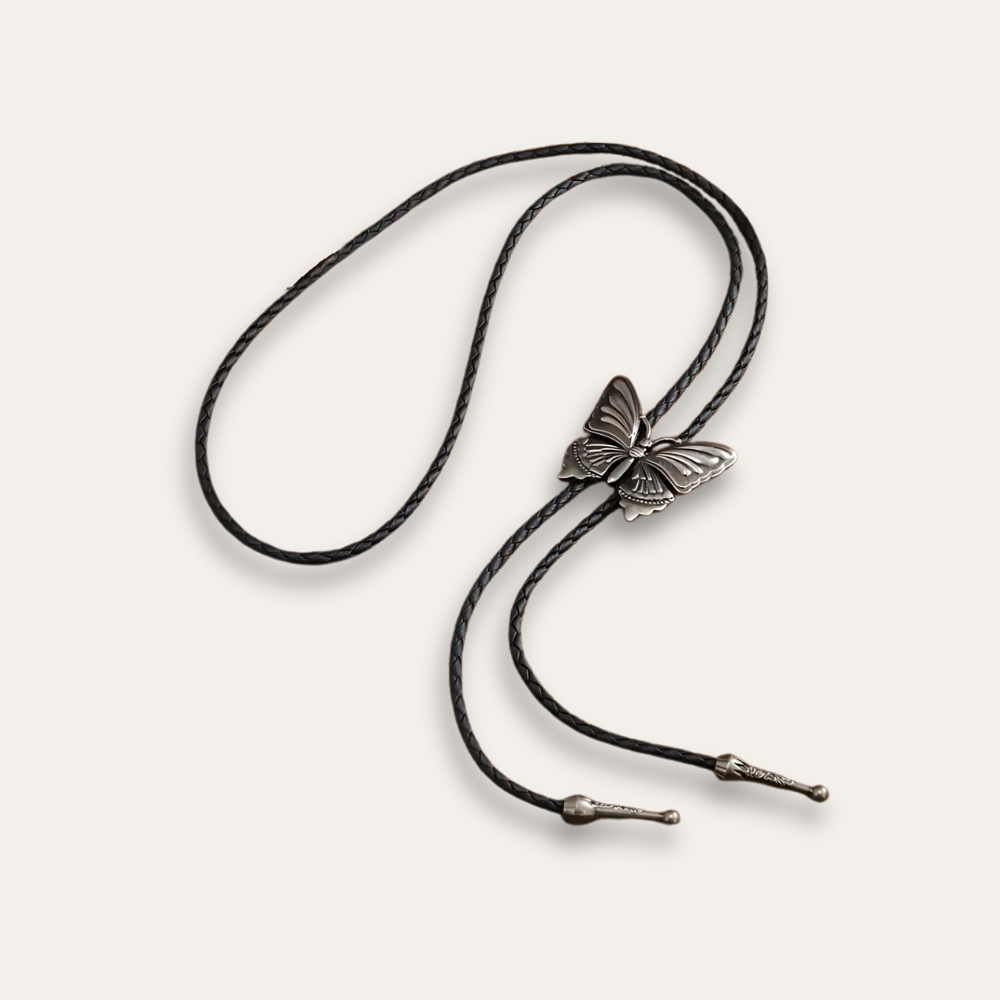 Butterfly bolo tie, silver finish