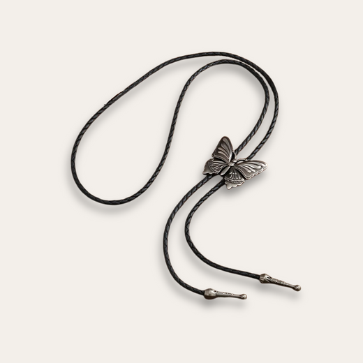 Butterfly Bolo Tie, silver colorway