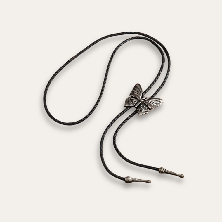 Butterfly bolo tie, silver finish