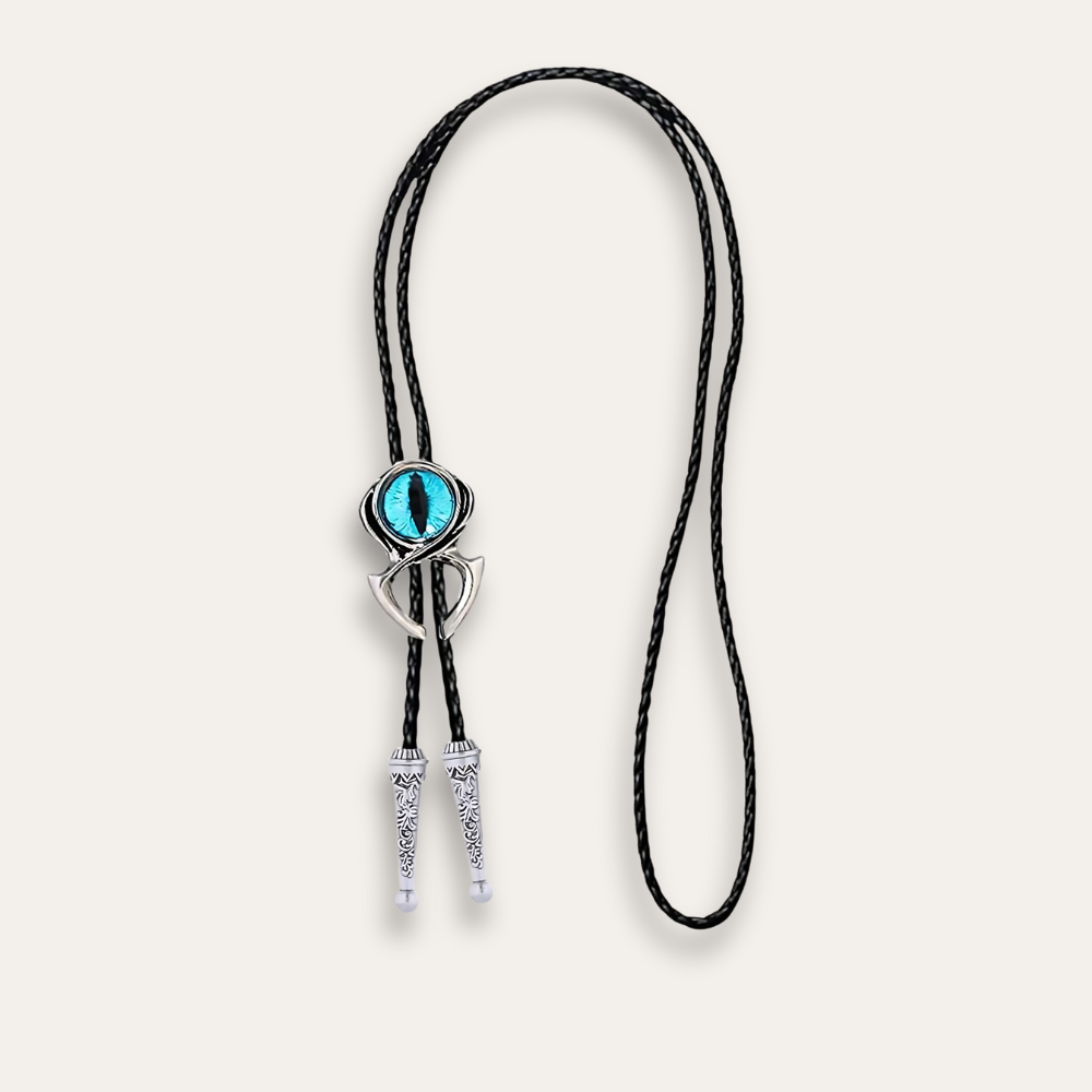 Cat eye bolo tie, blue finish