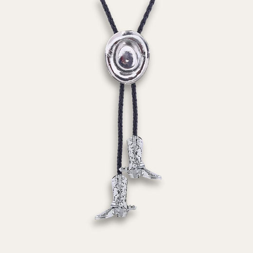 Cowboy Boot and Hat Bolo Tie, silver colorway