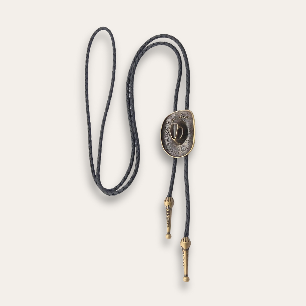 Cowboy hat bolo tie, bronze finish
