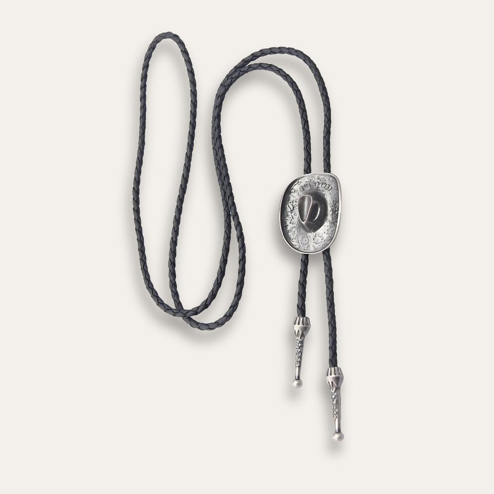 Cowboy hat bolo tie, silver finish