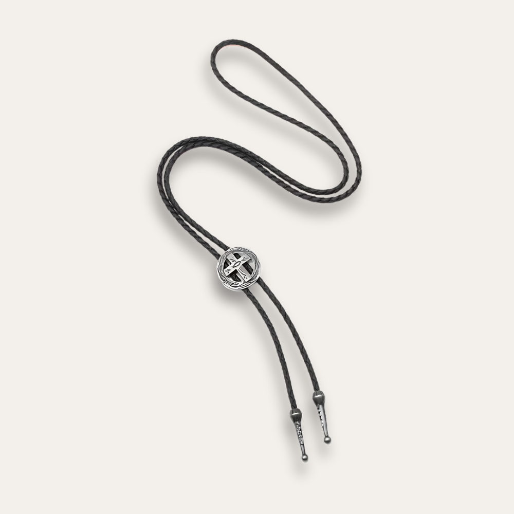 Cross bolo tie, silver finish