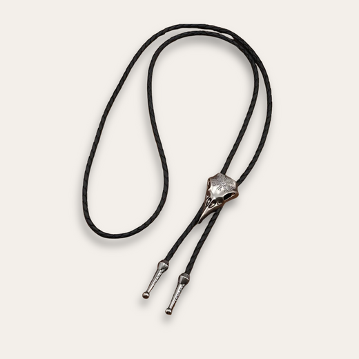 Crow Skull Bolo Tie, silver colorway