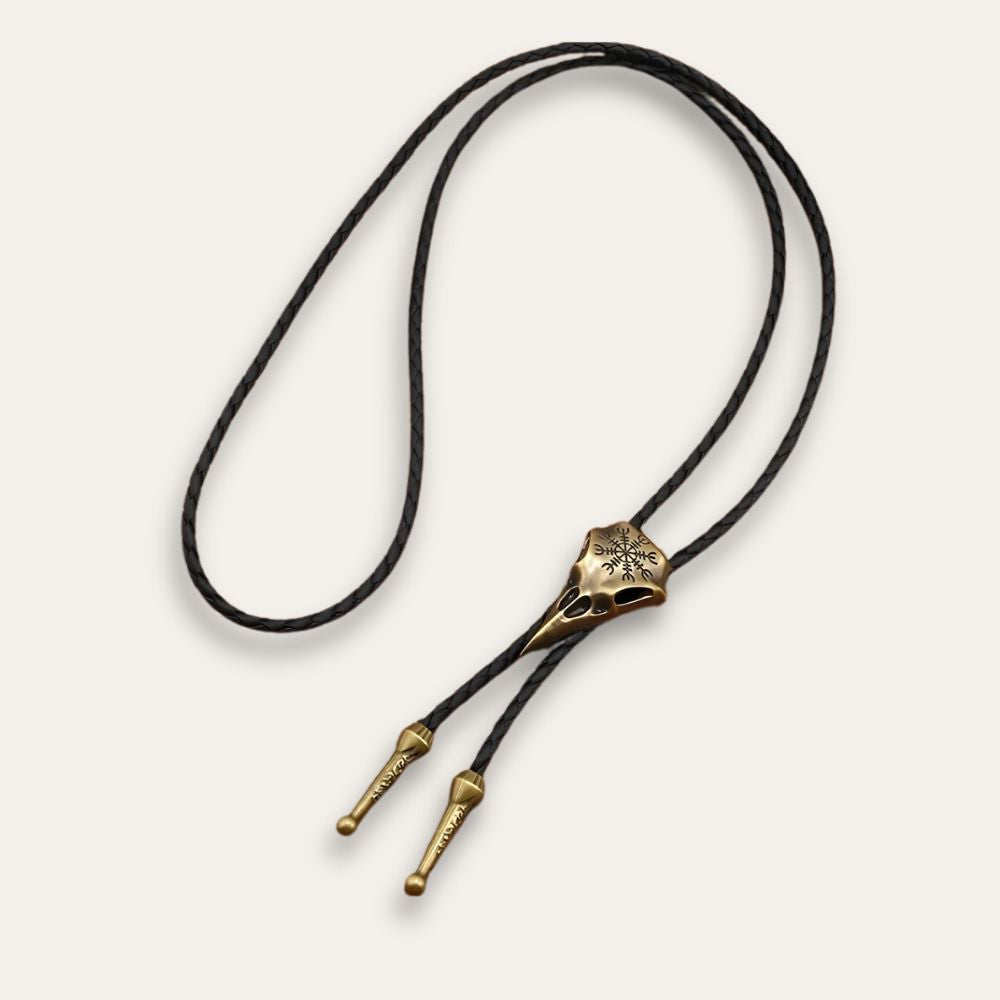 Crow skull bolo tie, bronze finish