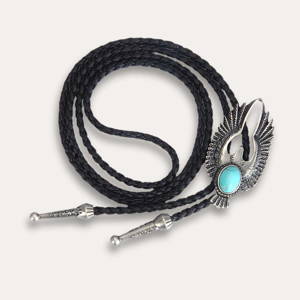 Eagle emblem bolo tie, silver finish