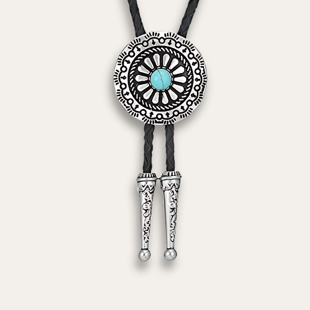 Flower bolo tie, blue finish