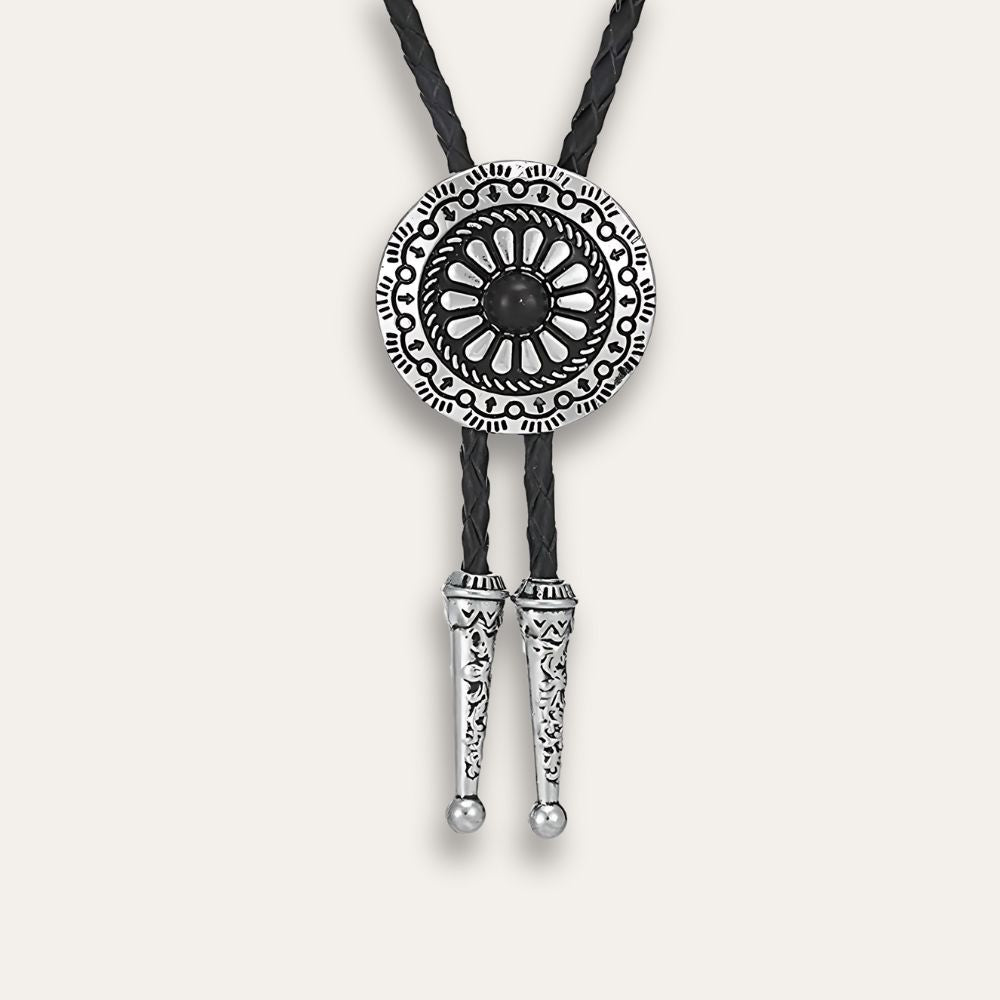 Flower bolo tie, black finish
