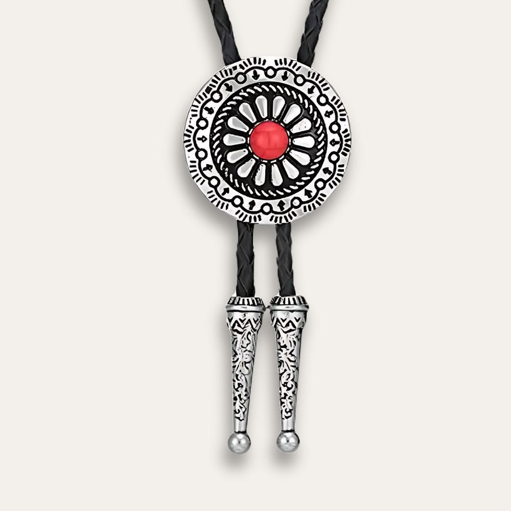 Flower bolo tie, red finish