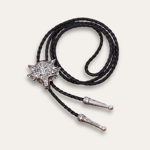 Fox Head Bolo Tie, silver colorway