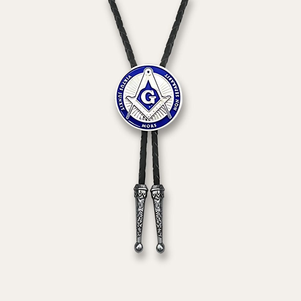 Freemason bolo tie, blue finish