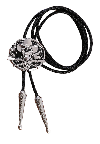 Skull and Crossed Pistols bolo tie