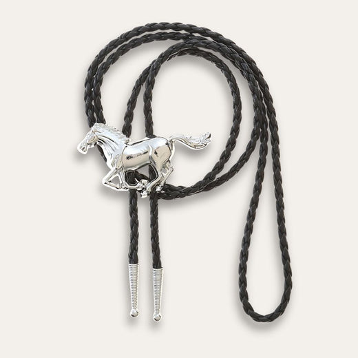 Galloping Horse Bolo Tie, silver colorway