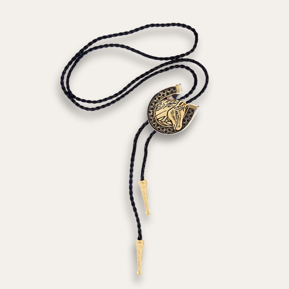 Horse head bolo tie, gold finish