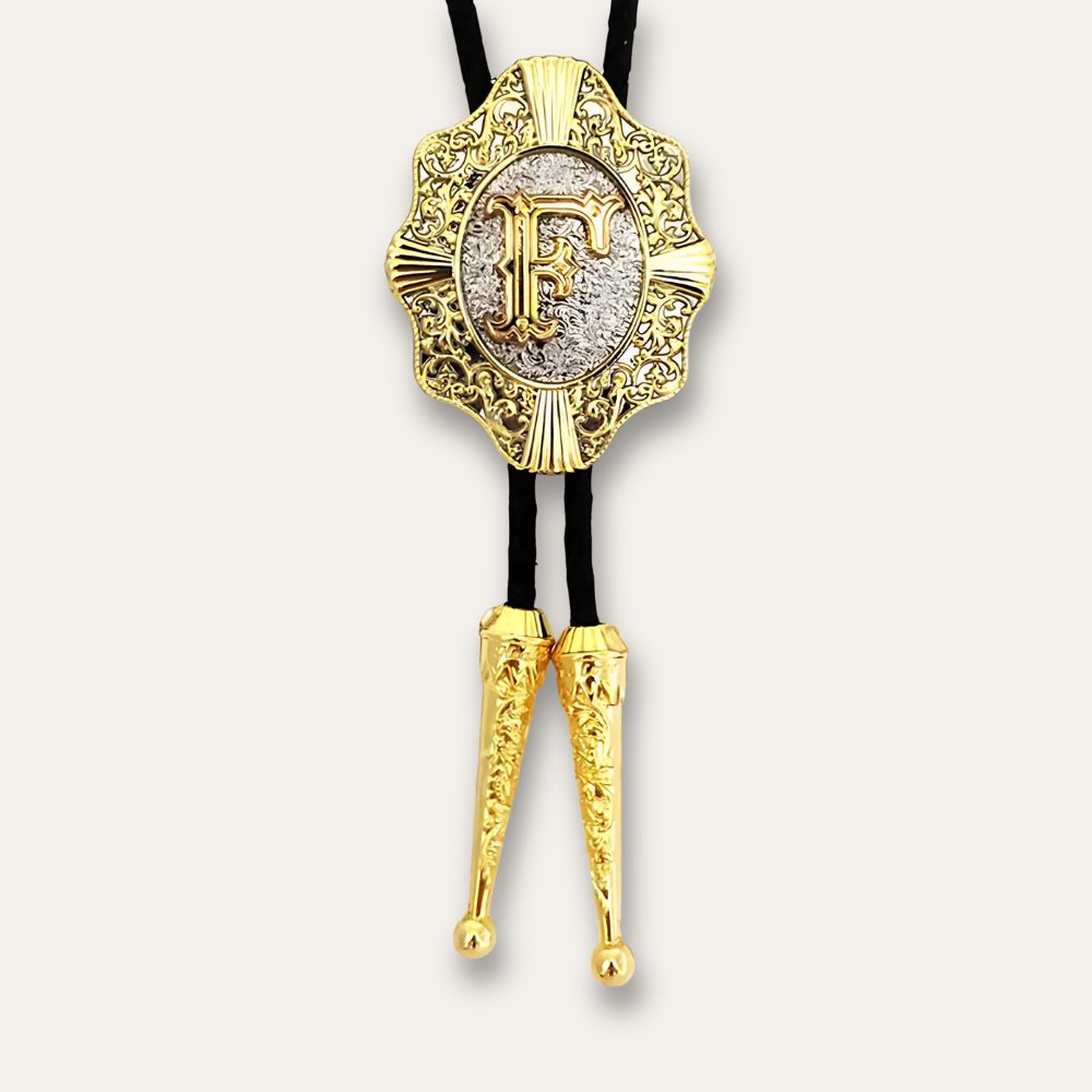 Letter bolo tie, f finish