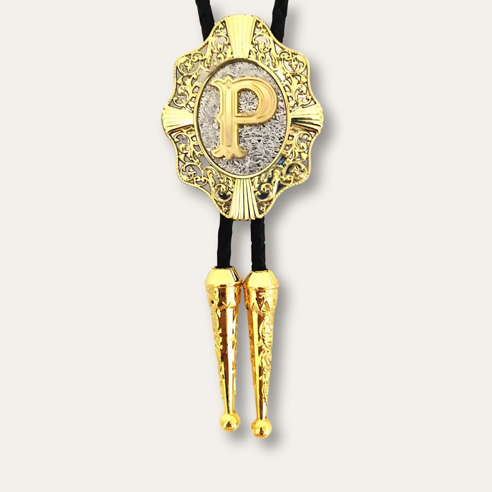 Letter bolo tie, p finish