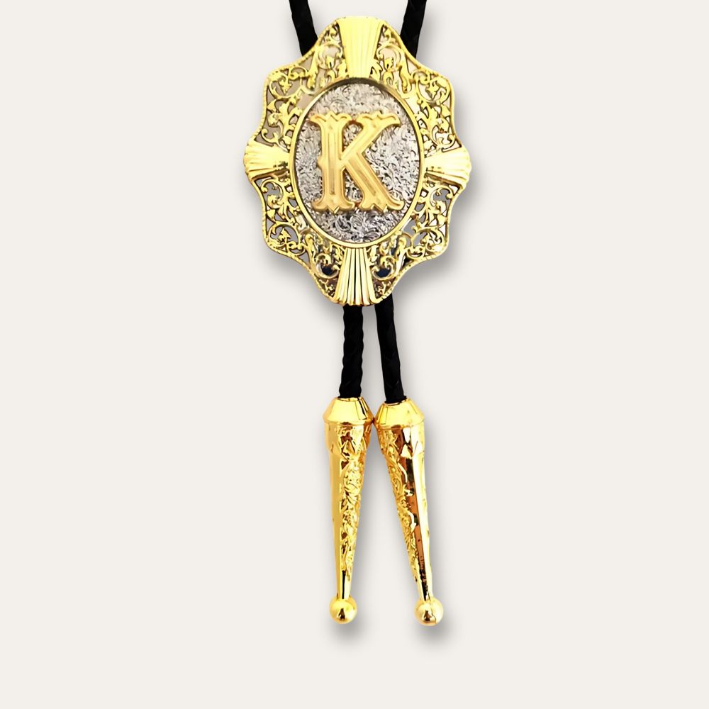 Letter bolo tie, k finish