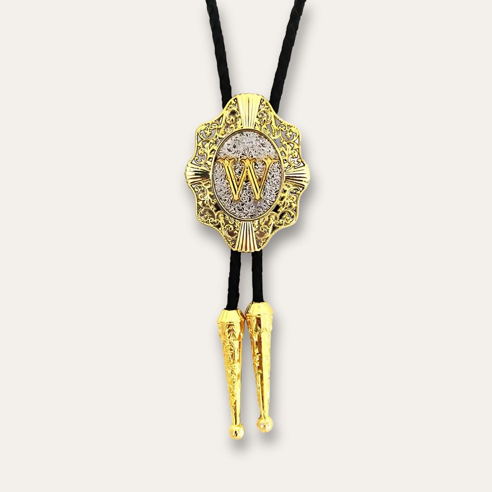 Letter bolo tie, w finish