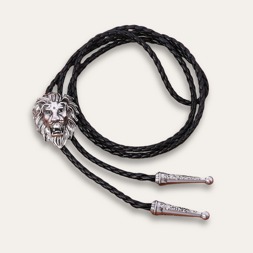 Lion Head Bolo Tie, silver colorway