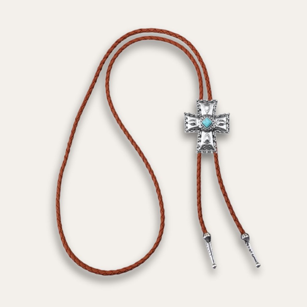 Religious bolo tie, brown finish