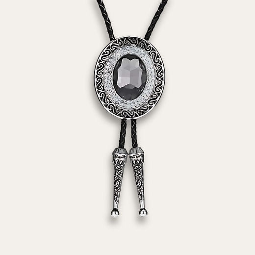 Oval Rhinestone Bolo Tie, black colorway