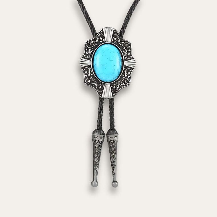 Silver tone turquoise bolo tie, photo 2